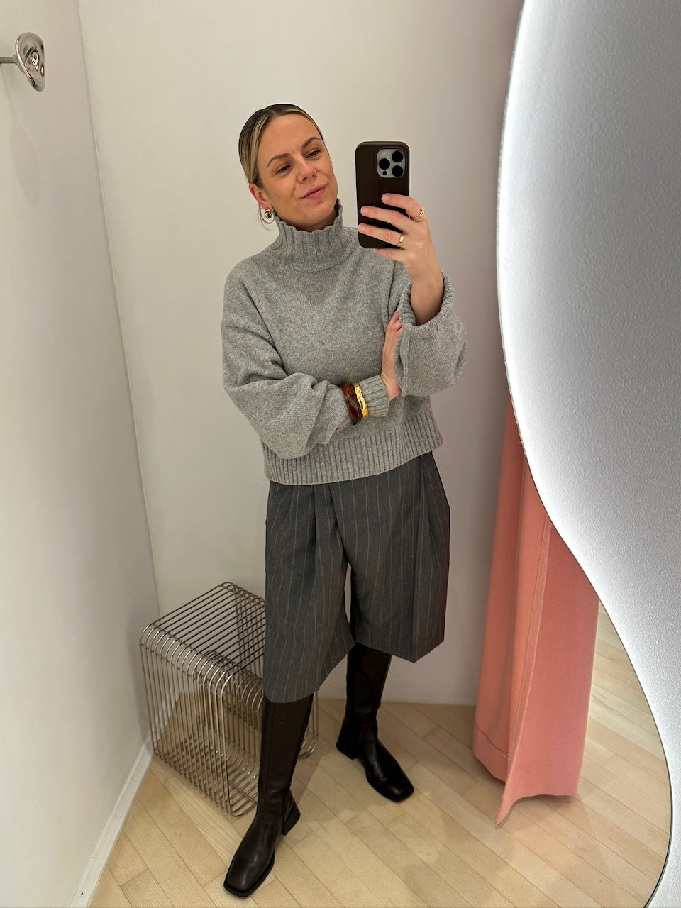 Wool Stripe Wrap Shorts pewter melange