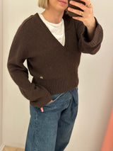 Wool Yak Mix Deep V-neck shaved chocolate