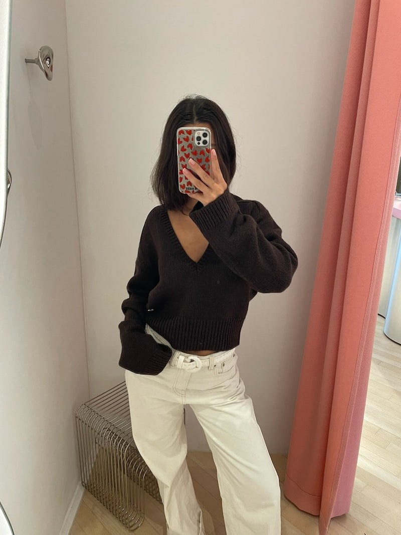 Wool Yak Mix Deep V-neck shaved chocolate