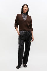 Wool Yak Mix Deep V-neck shaved chocolate