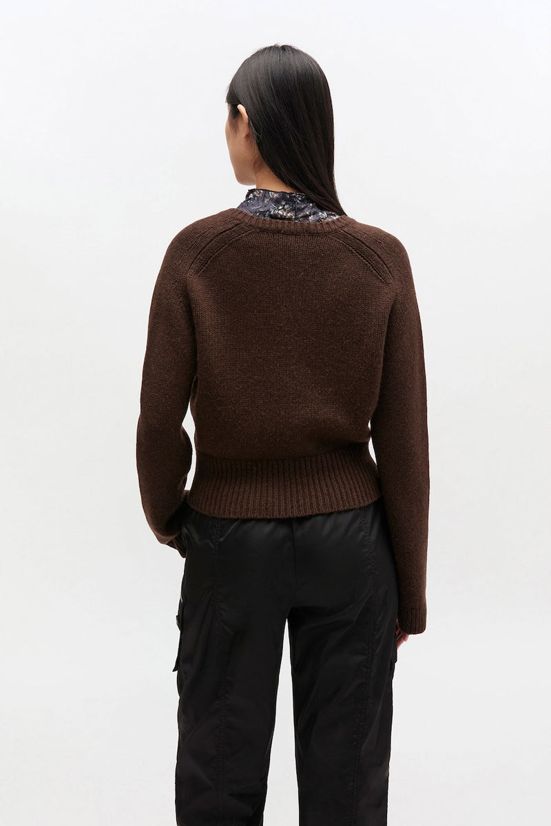 Wool Yak Mix Deep V-neck shaved chocolate