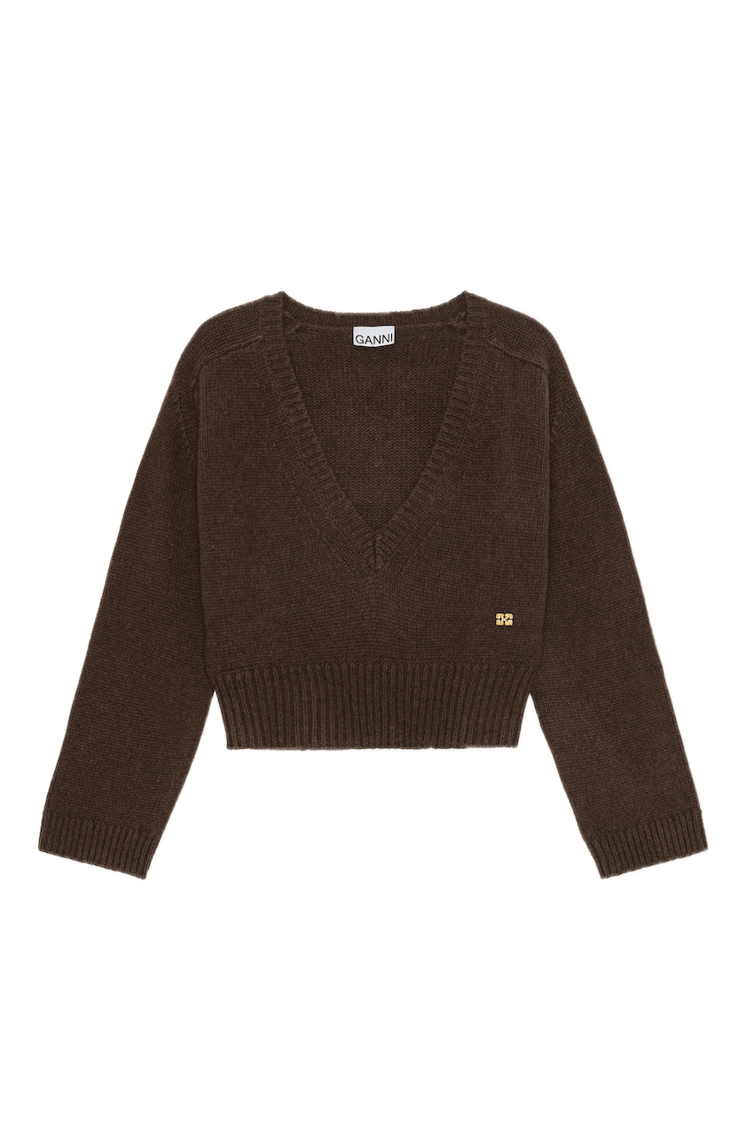 Wool Yak Mix Deep V-neck shaved chocolate