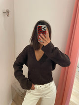 Wool Yak Mix Deep V-neck shaved chocolate