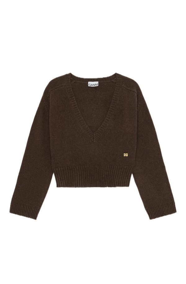 Wool Yak Mix Deep V-neck shaved chocolate