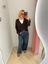Wool Yak Mix Deep V-neck shaved chocolate