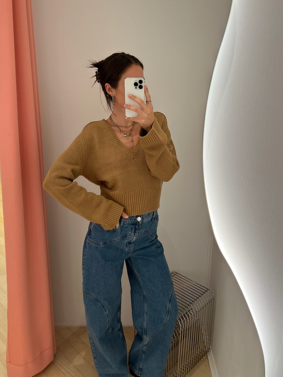 Wool Yak Mix Deep V-neck tiger's eye