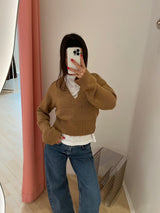 Wool Yak Mix Deep V-neck tiger's eye