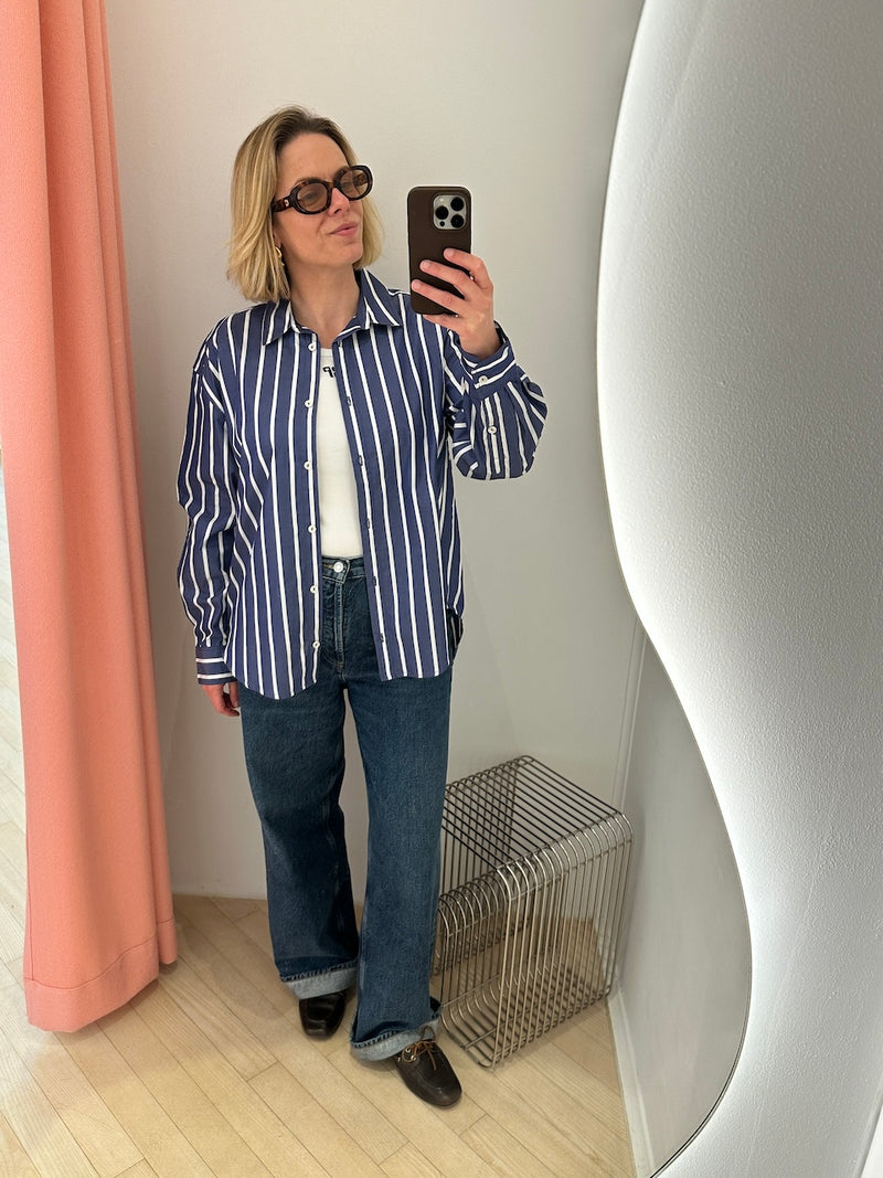 Ava Blouse navy thick stripe