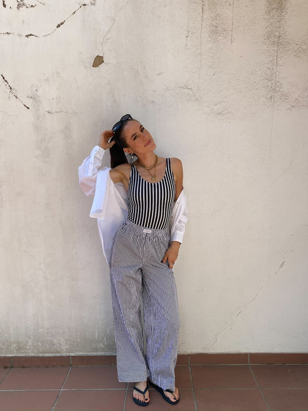 Rønne Essential Pajamas Pants black/white stripe