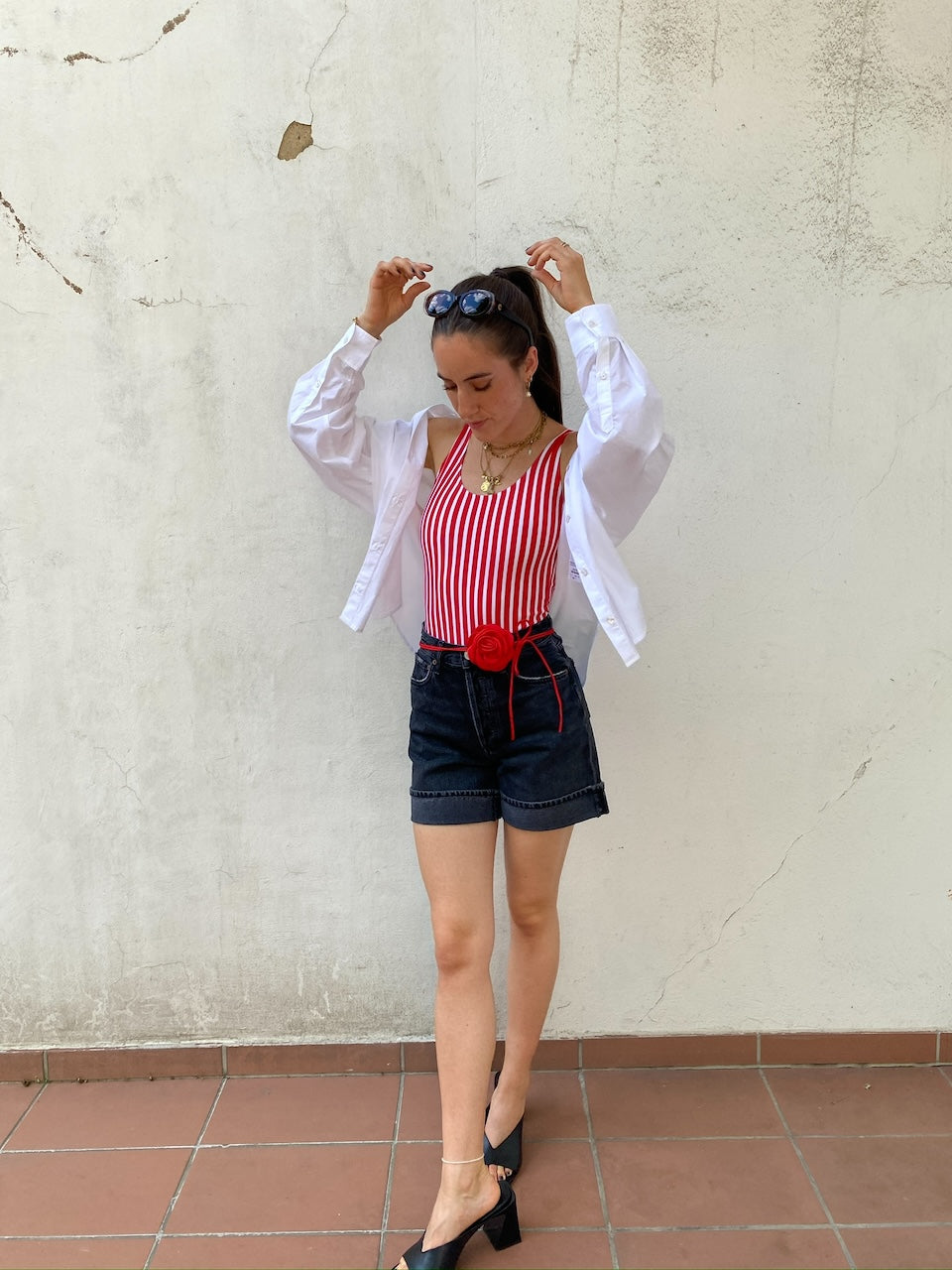 Stripe Swim Suit red