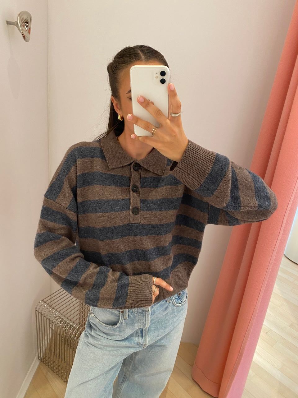 Celia Polo taupe anthracite stripe