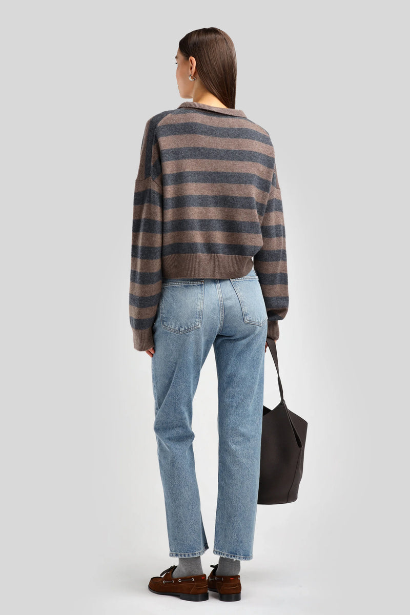 Celia Polo taupe anthracite stripe