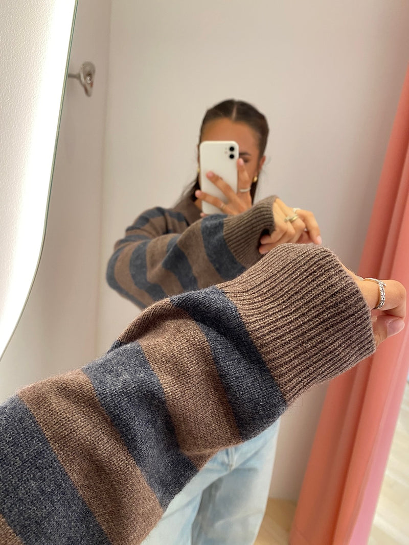Celia Polo taupe anthracite stripe