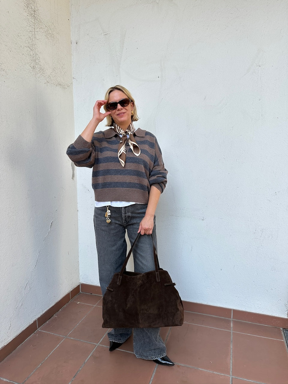 Celia Polo taupe anthracite stripe