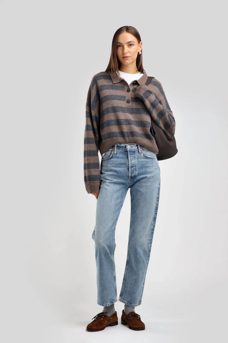 Celia Polo taupe anthracite stripe