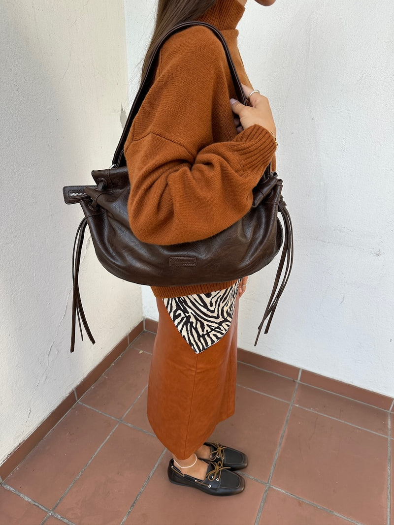 Cuir Maxi Skirt cognac