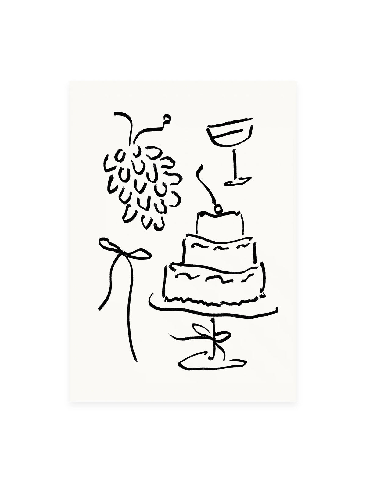 Postkarte 'Trauben und Torte'