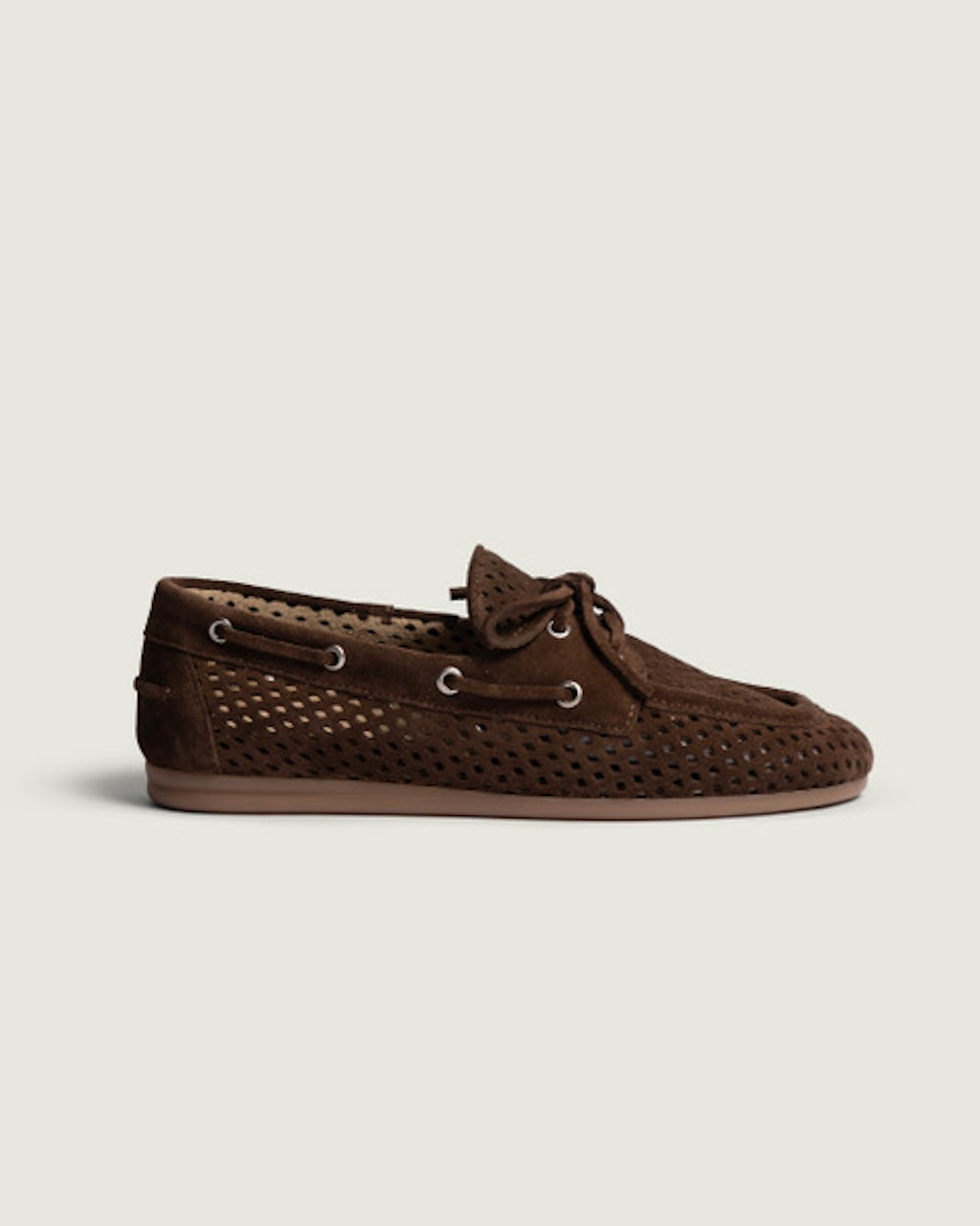 Boat Loafer Perforated Suede dark brown