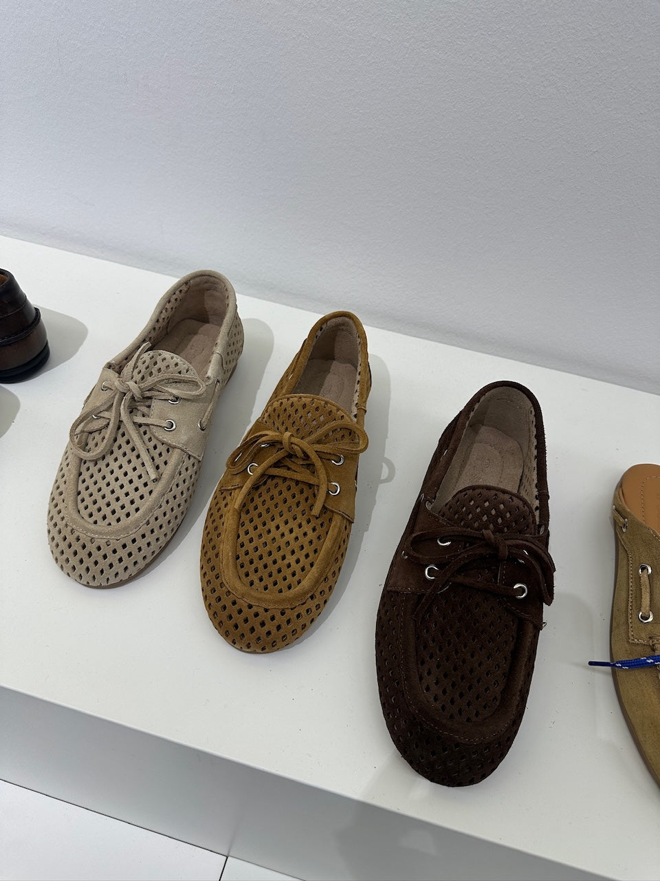 Boat Loafer Perforated Suede dark brown