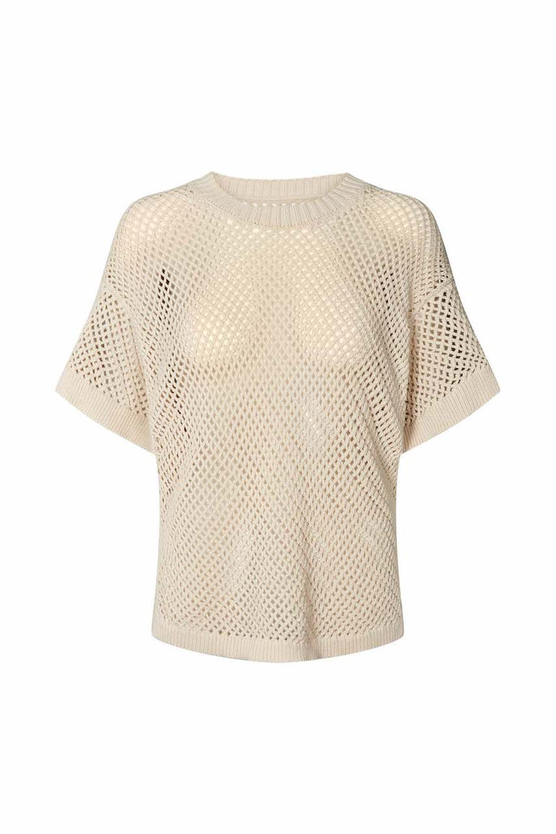 Ebru Grid Knit T-Shirt chalk