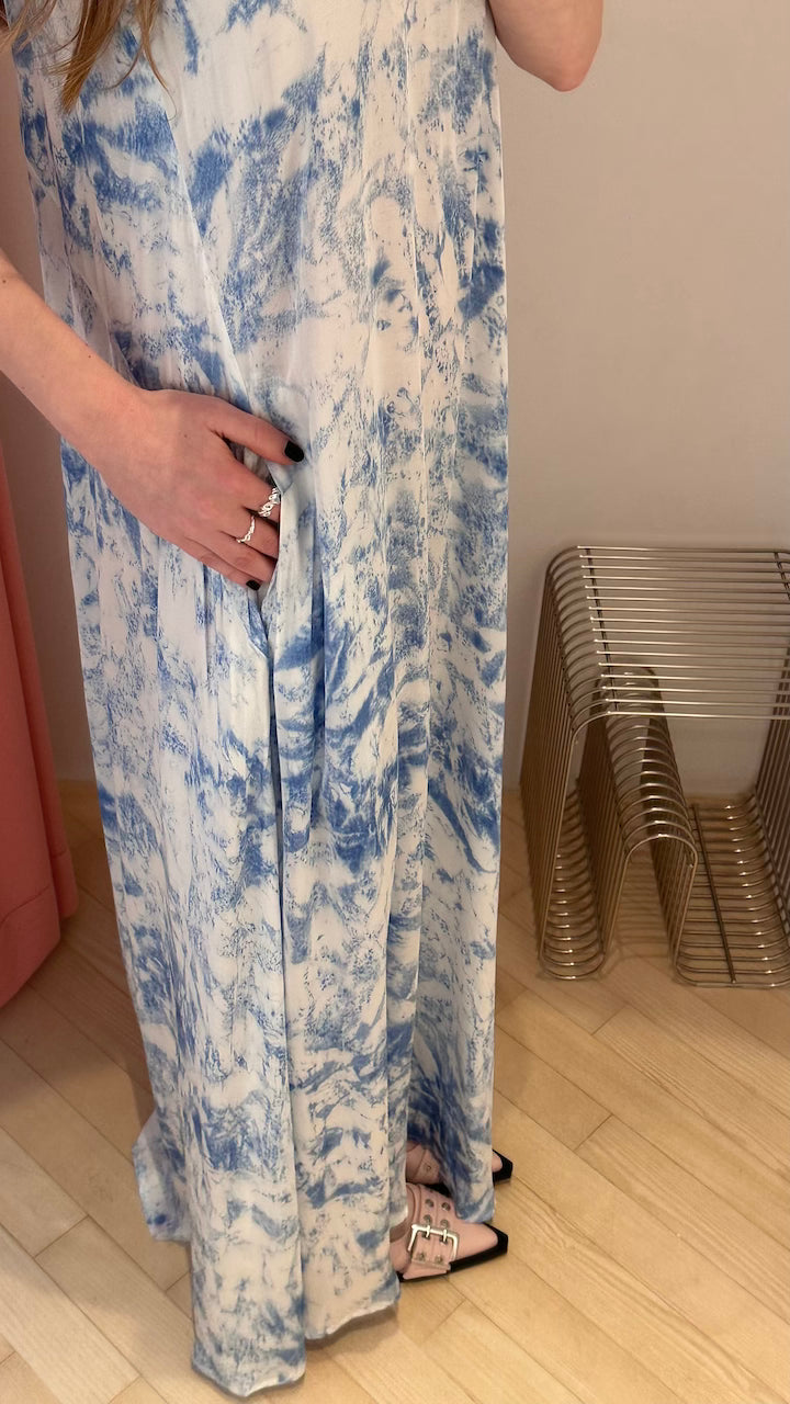 Ian Fracture Long Dress blue white combo