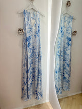 Ian Fracture Long Dress blue white combo