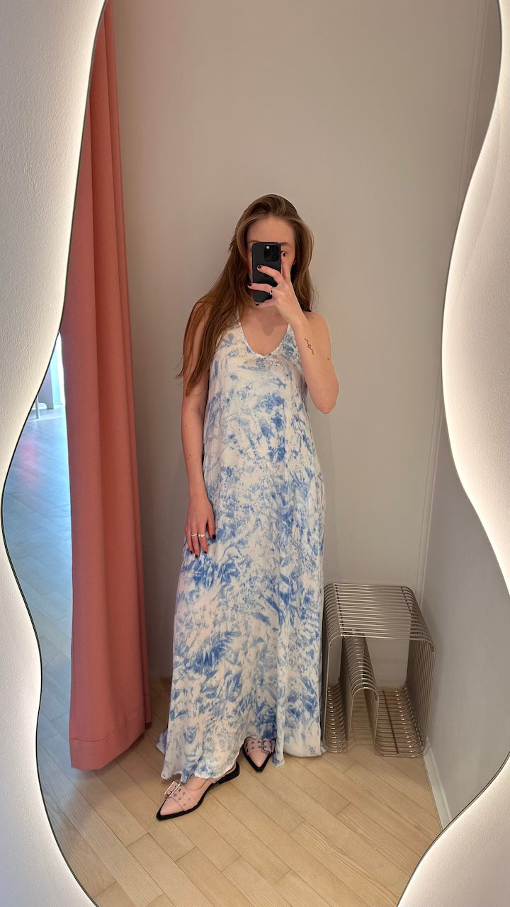 Ian Fracture Long Dress blue white combo