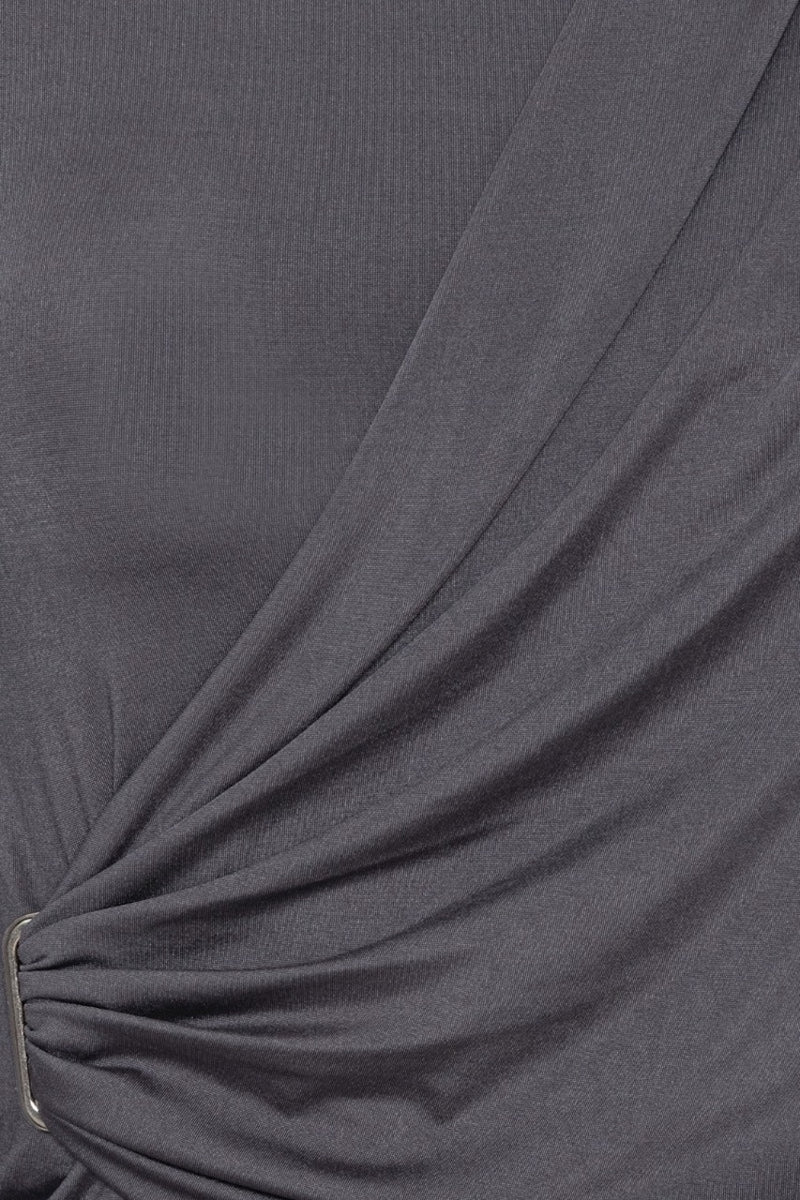 Evelina Drapey Jersey Long Sleeve grey pinstripe