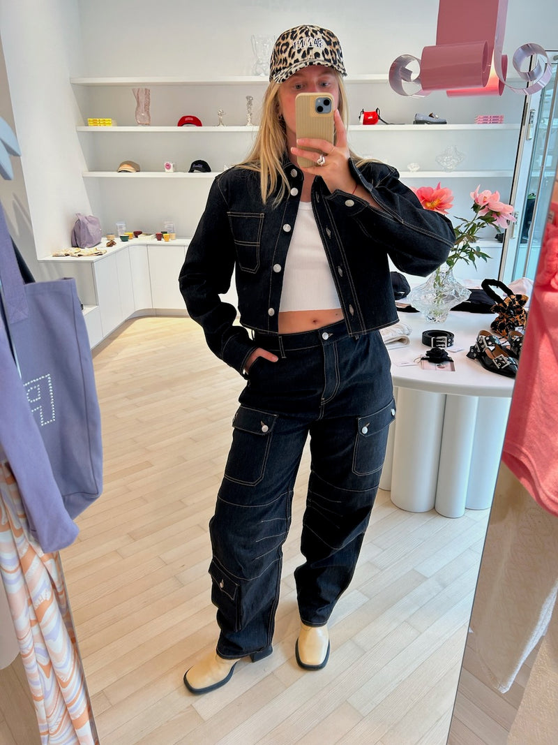 Raw Denim Cropped Boxy Shirt black