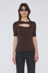 Holly Rib Cut Out T-Shirt coffee bean