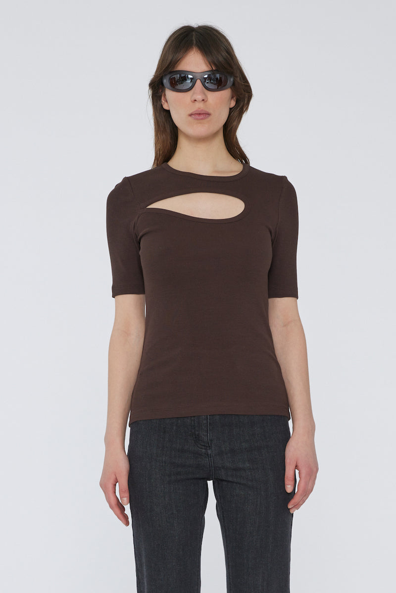 Holly Rib Cut Out T-Shirt coffee bean