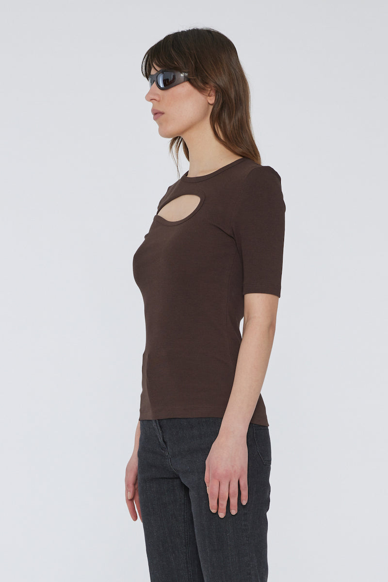 Holly Rib Cut Out T-Shirt coffee bean