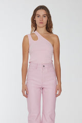 Ribbed Jersey One-Shoulder Top orchid pink