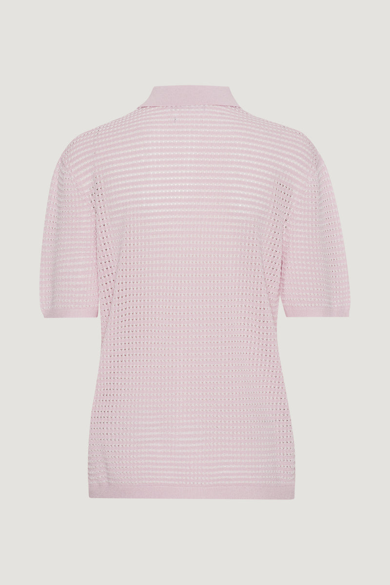 Striped Knit Polo Shirt parfait pink comb
