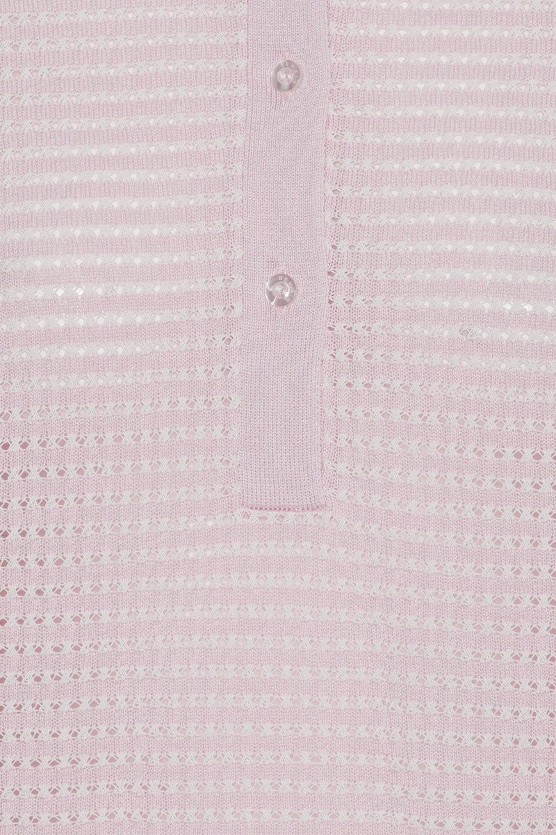 Striped Knit Polo Shirt parfait pink comb
