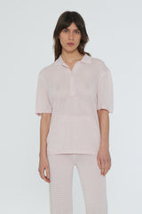 Striped Knit Polo Shirt parfait pink comb