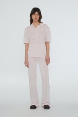 Striped Knit Polo Shirt parfait pink comb