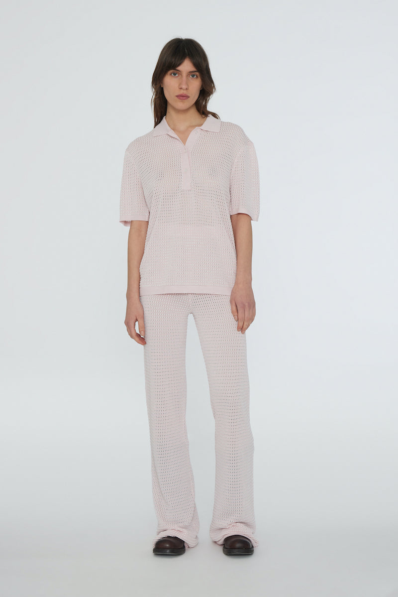 Striped Knit Polo Shirt parfait pink comb