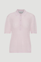 Striped Knit Polo Shirt parfait pink comb