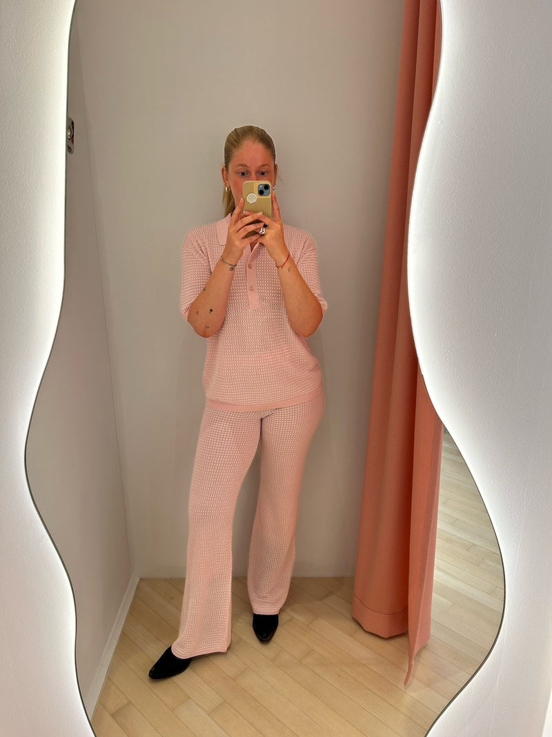 Striped Knit Polo Shirt parfait pink comb
