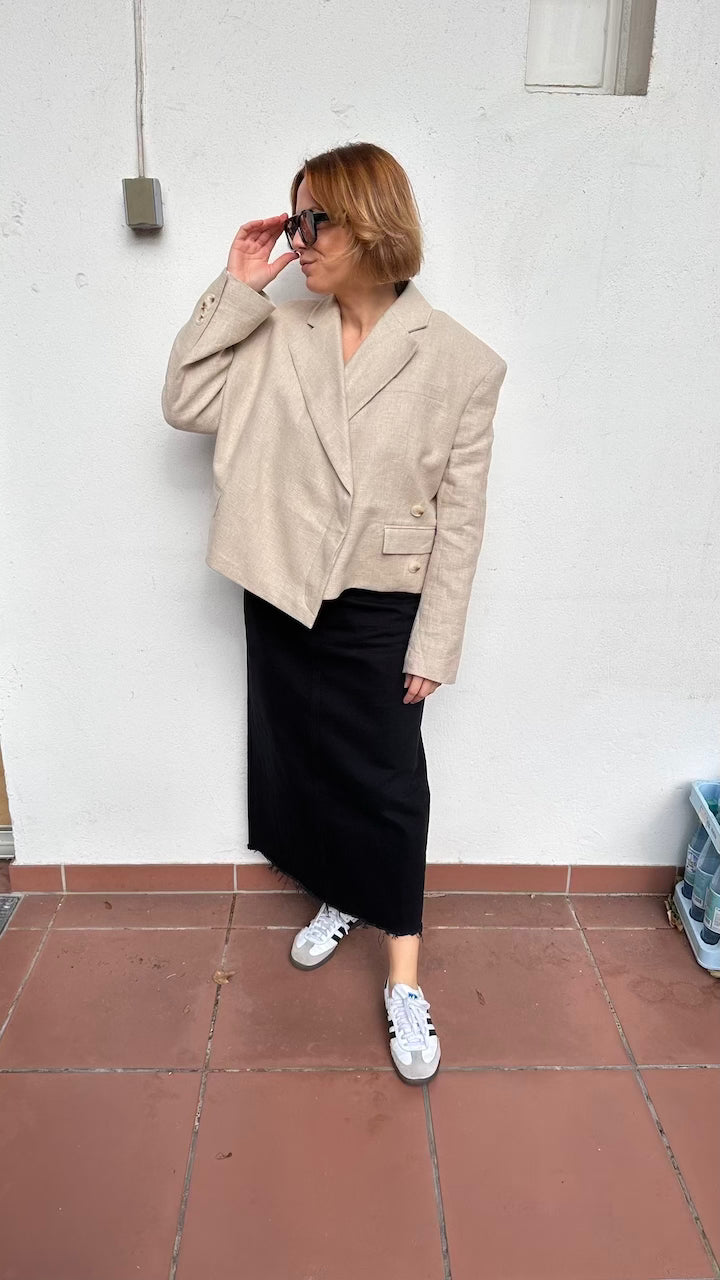 Symlo Oversized Crop Blazer tofu beige