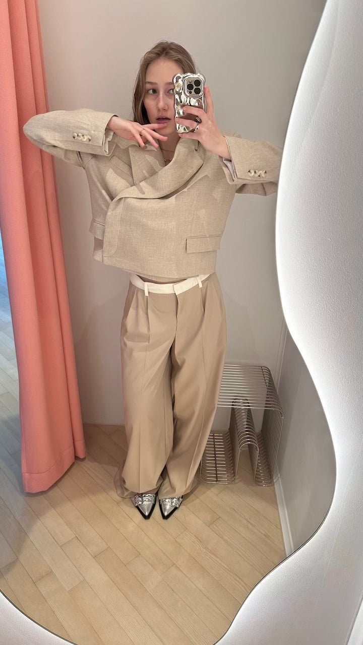 Symlo Oversized Crop Blazer tofu beige