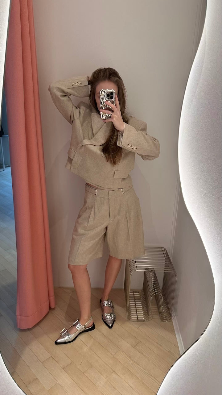 Symlo Oversized Crop Blazer tofu beige