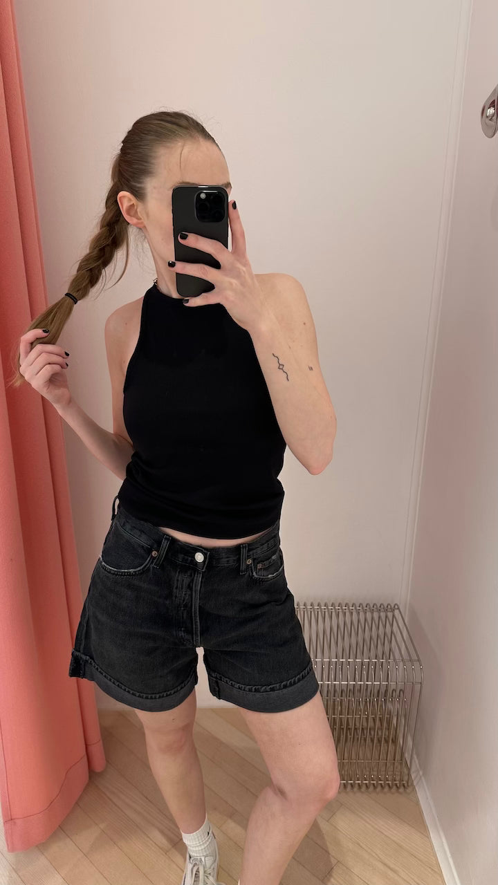 Tey Knotted Back Rib Top black