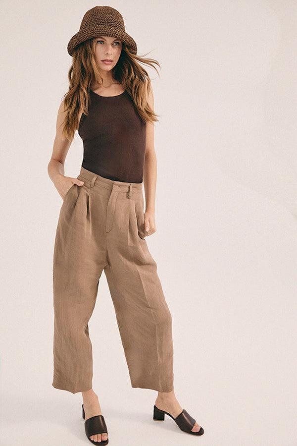 Noa Crop Pants Business Linen toffee