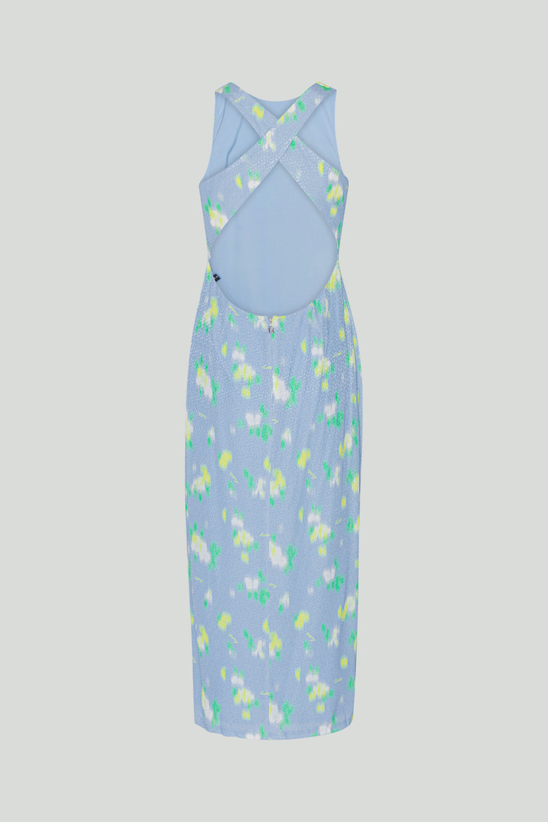 Jacquard Midi Slit Dress placid blue comb.