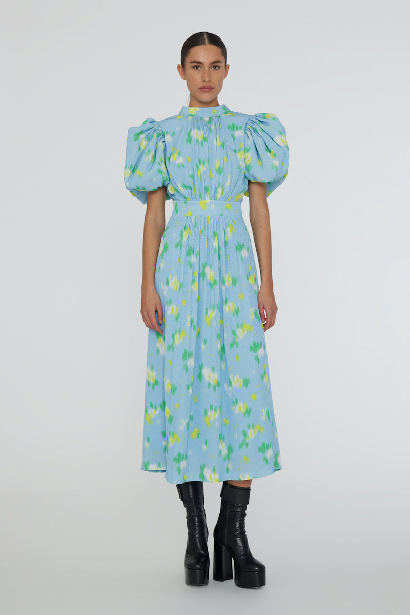 Jacquard Puffy Dress placid blue comb.