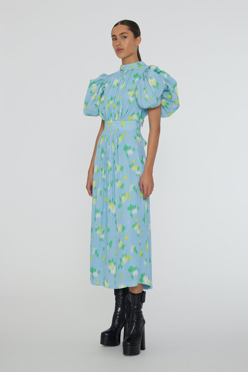 Jacquard Puffy Dress placid blue comb.