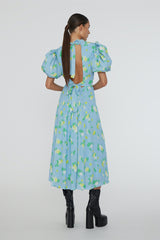 Jacquard Puffy Dress placid blue comb.