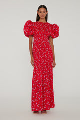 Noonoa Printed Puff Sleeve Dress wildeve cluster / high risk red